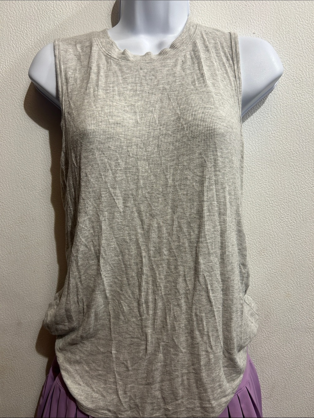 Tahari Light Beige Ribbed Scallop Neck Tank